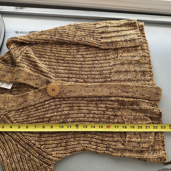 Vertigo Marled Tan Lagenlook Button Cardigan 3/4 Sleeve Pockets Hooded Sweater - Picture 6 of 7